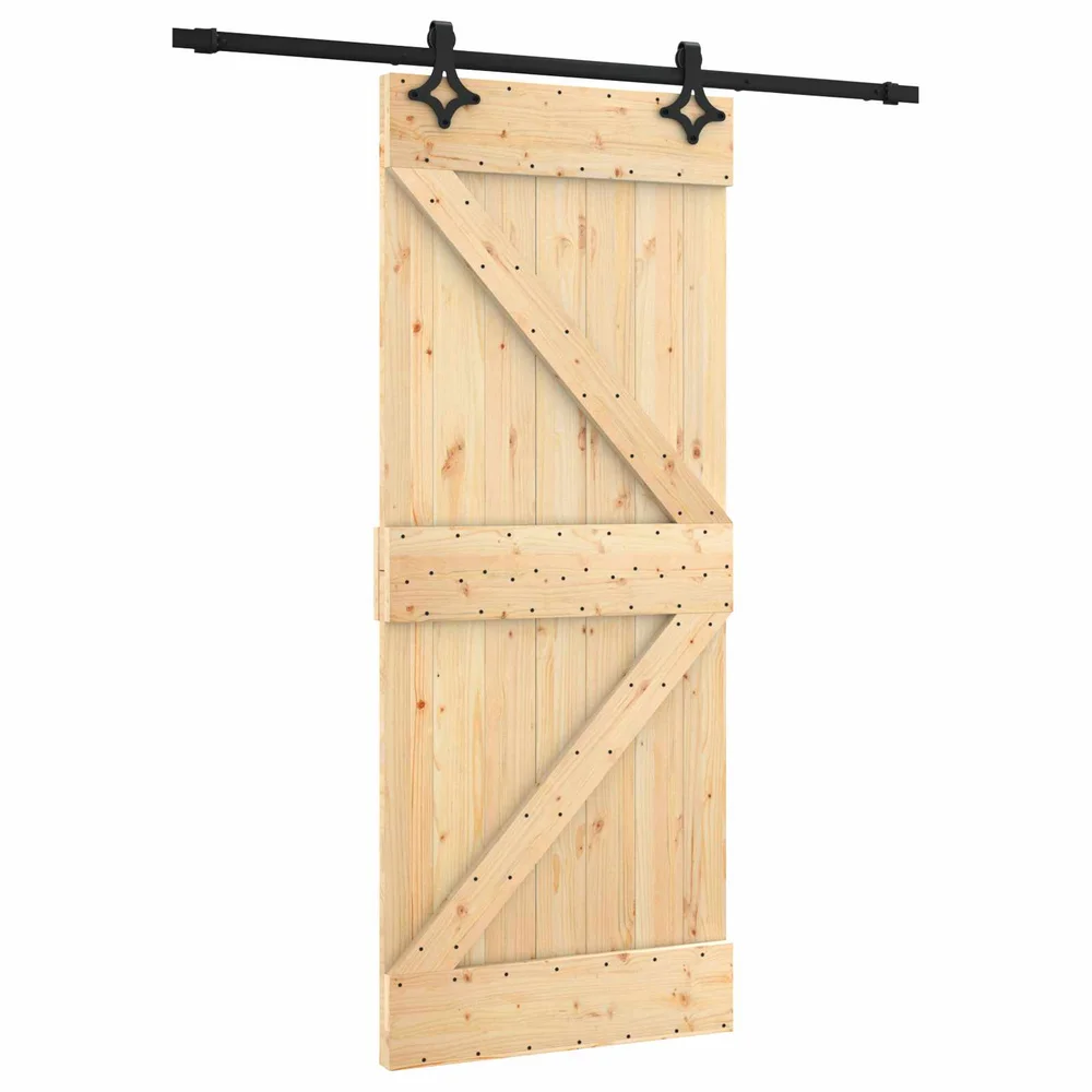 vidaXL Skyvedør Naturlig og svart 85 x 210 cm Massiv Furu Tre v:931355