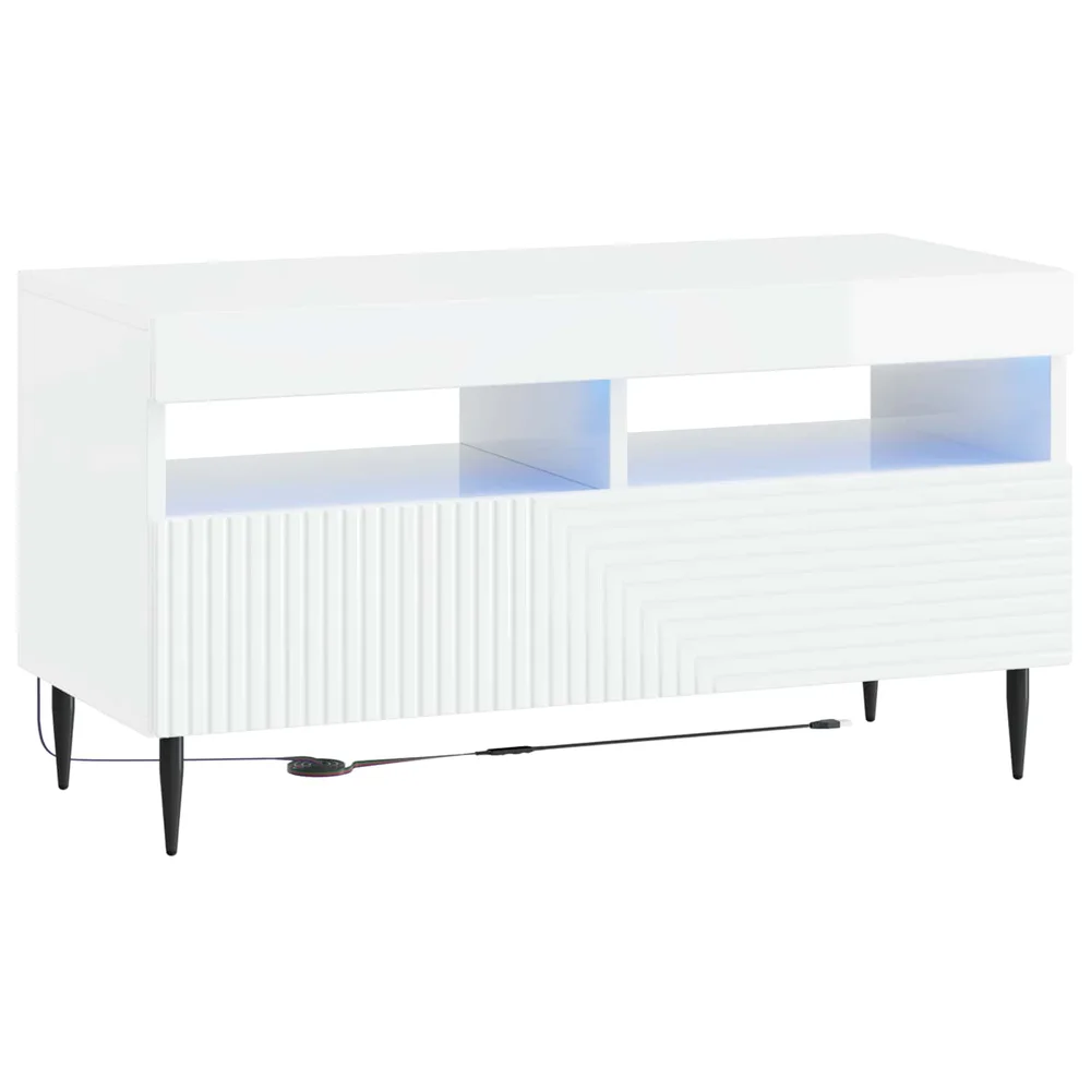 vidaXL LED TV-skap HAARLEM 81 x 35 x 43 cm Høgglans hvit v:3916332