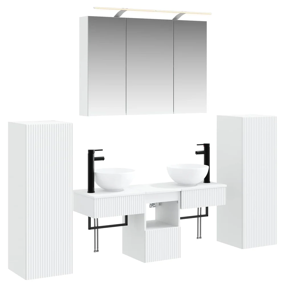 vidaXL Baderomsinnredningssett 6 stk. Hvit Konstruert tre og glass v:6392820