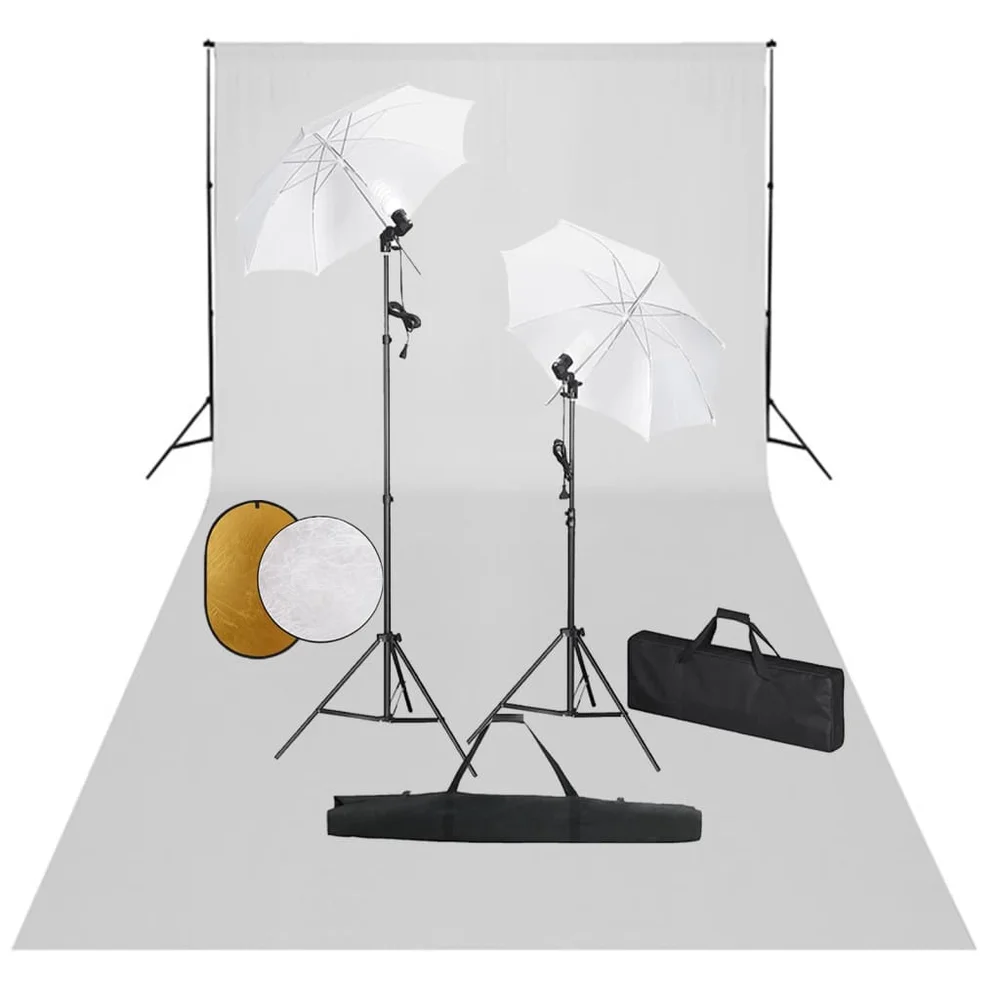 vidaXL Fotostudiosett med lamper, paraplyer, bakgrunn og reflektor v:2272682 vidaXL Fotostudiosett med lamper, paraplyer, bakgrunn og reflektor v:2272682