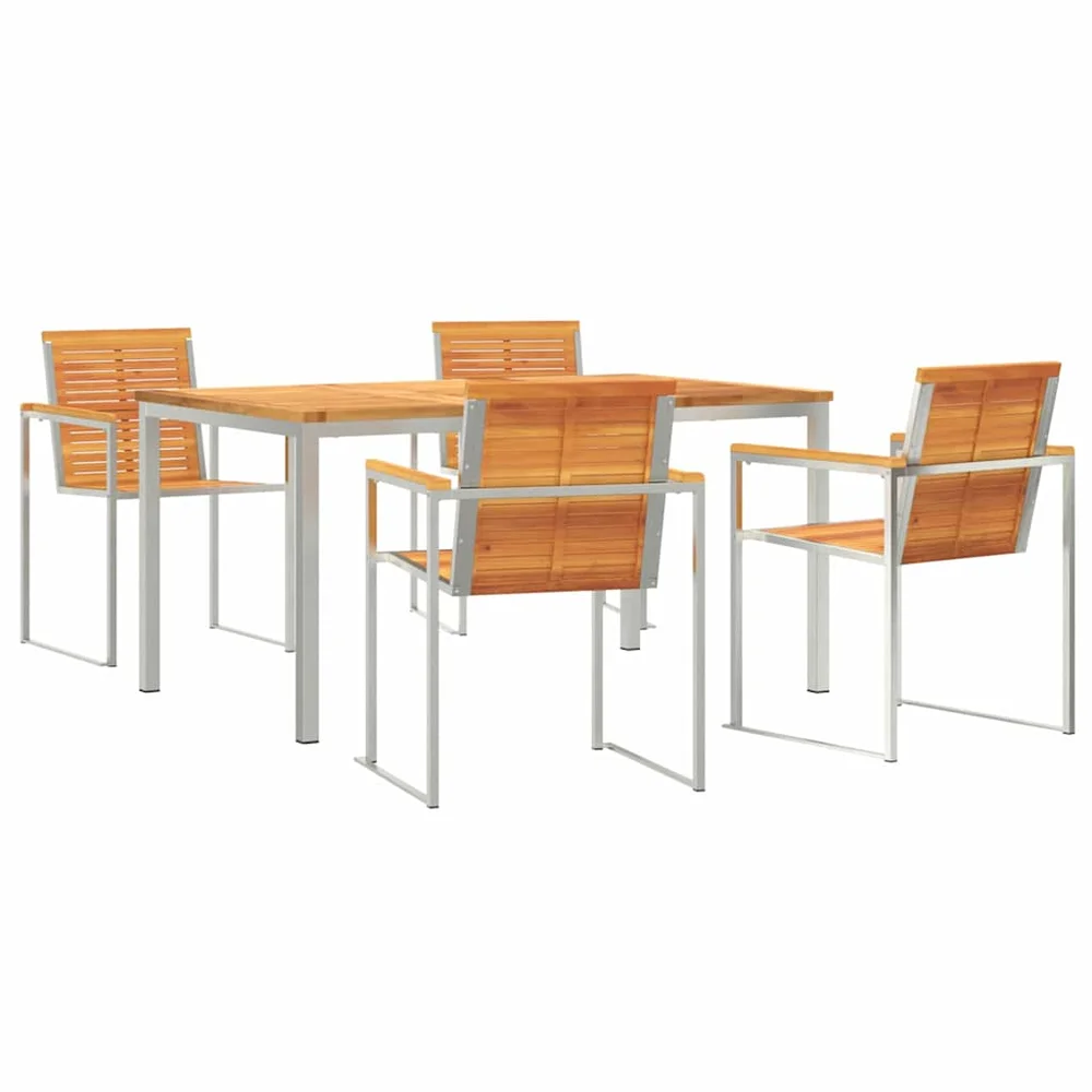 vidaXL Hage Spisegruppe 5 stk. Massiv akasie tre og rustfritt stål v:2268559