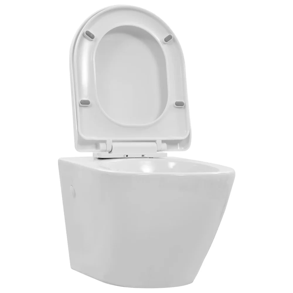 vidaXL Veggmontert toalett kantløst keramikk hvit v:4381329 vidaXL Veggmontert toalett kantløst keramikk hvit v:4381329