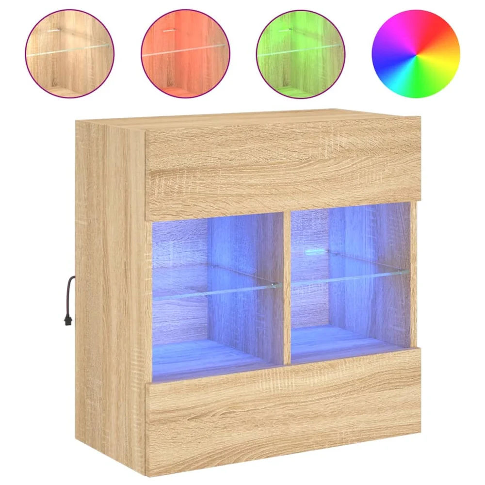 vidaXL Vegghengt TV-benk med LED sonoma eik 58,5x30x60,5 cm v:1179768