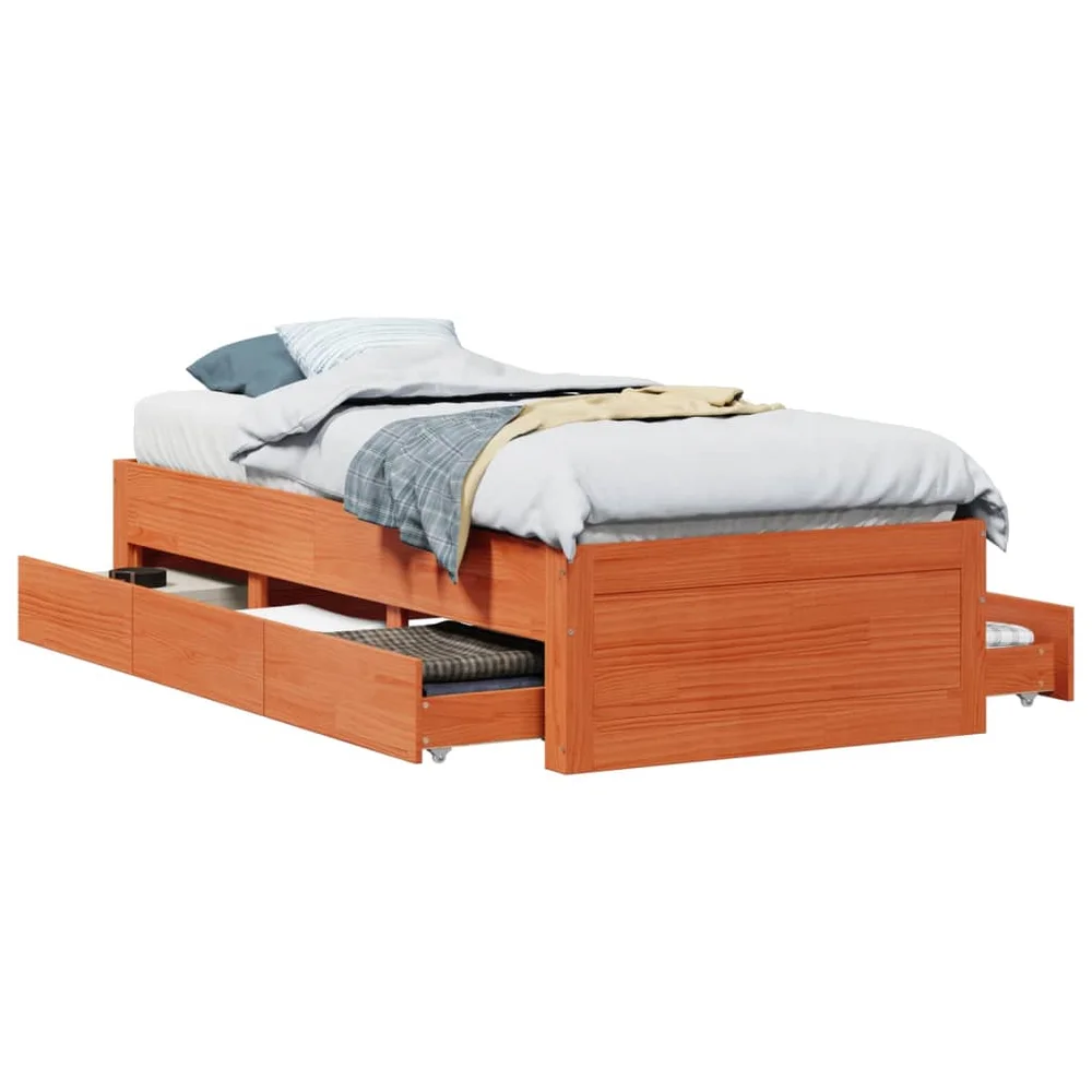 vidaXL Sengeramme uten madrass med skuffer brun 100x200 cm heltre furu v:3518326