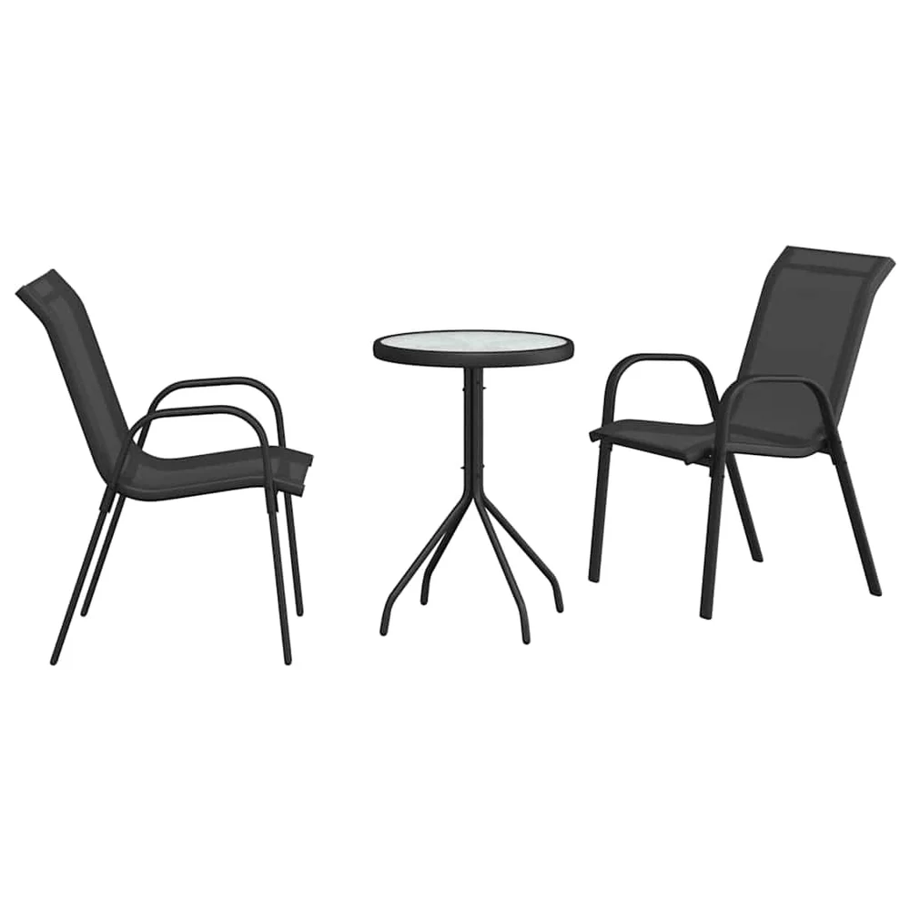 vidaXL Hage Bistro Sett 3 stk. Svart Stål v:4837560