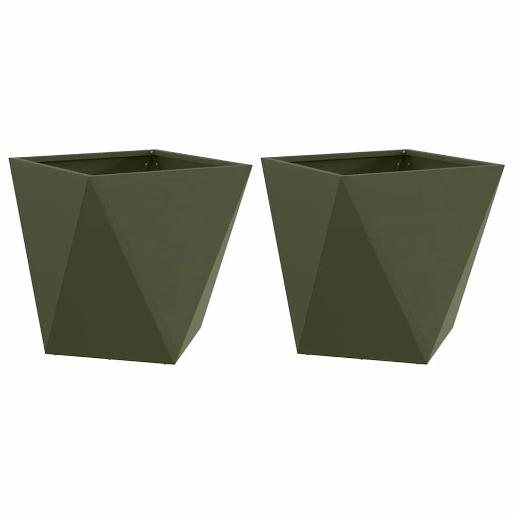 vidaXL Plantekassed 2 stk. Olivengrønn 40 x 40 x 40 cm Stål v:6908961