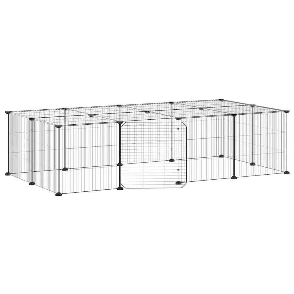 vidaXL Dyrebur 20 paneler med dør svart 140x70x35 cm stål v:6589882 vidaXL Dyrebur 20 paneler med dør svart 140x70x35 cm stål v:6589882