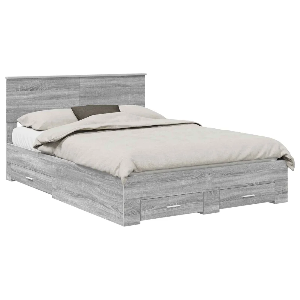 vidaXL Sengestamme med skuff Grå Sonoma 135 x 190 cm Konstruert tre v:5267685