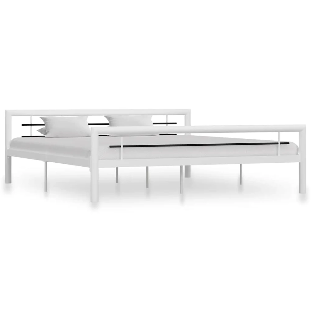 vidaXL Sengeramme hvit og svart metall 180x200 cm v:7852153
