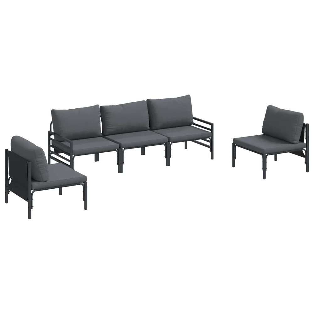 vidaXL Hagesofa Set 5 stk. Svart Stål v:1273001