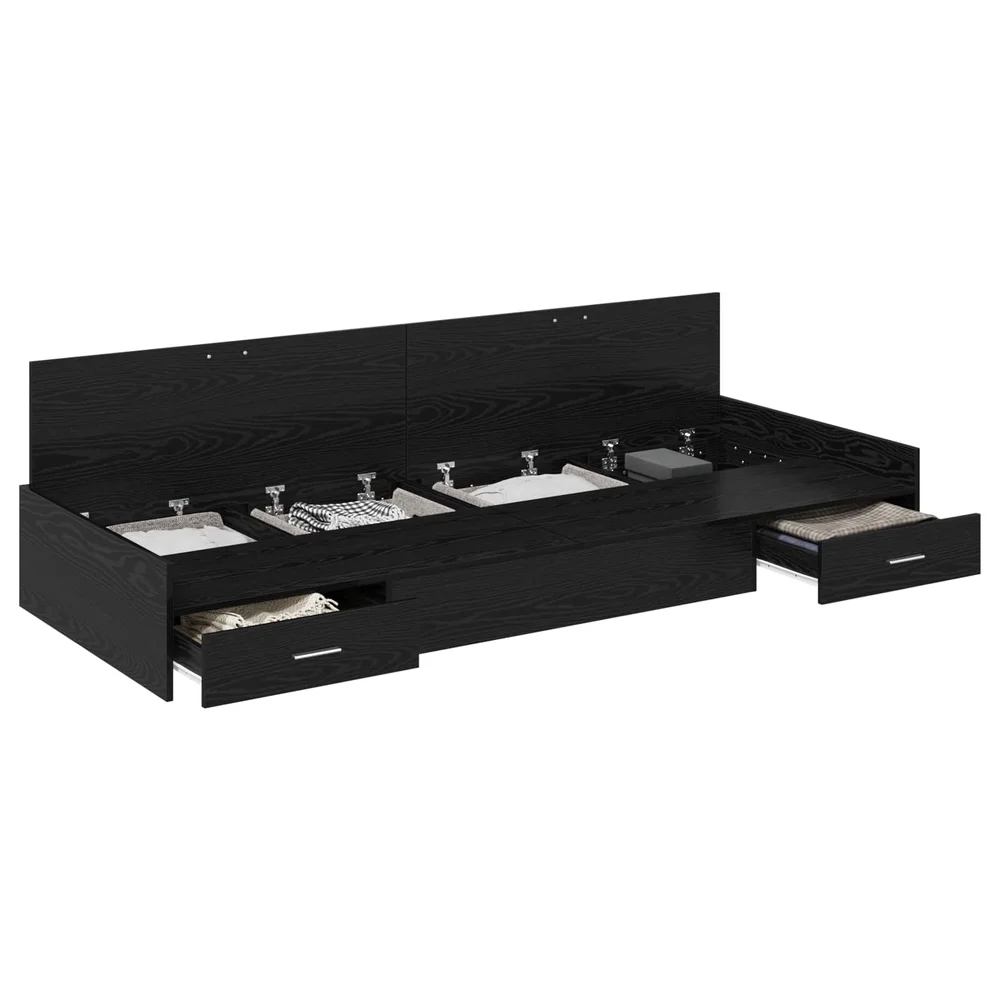 vidaXL Sengestamme med skuff Svart Eik 75 x 190 cm Konstruert tre v:5709551