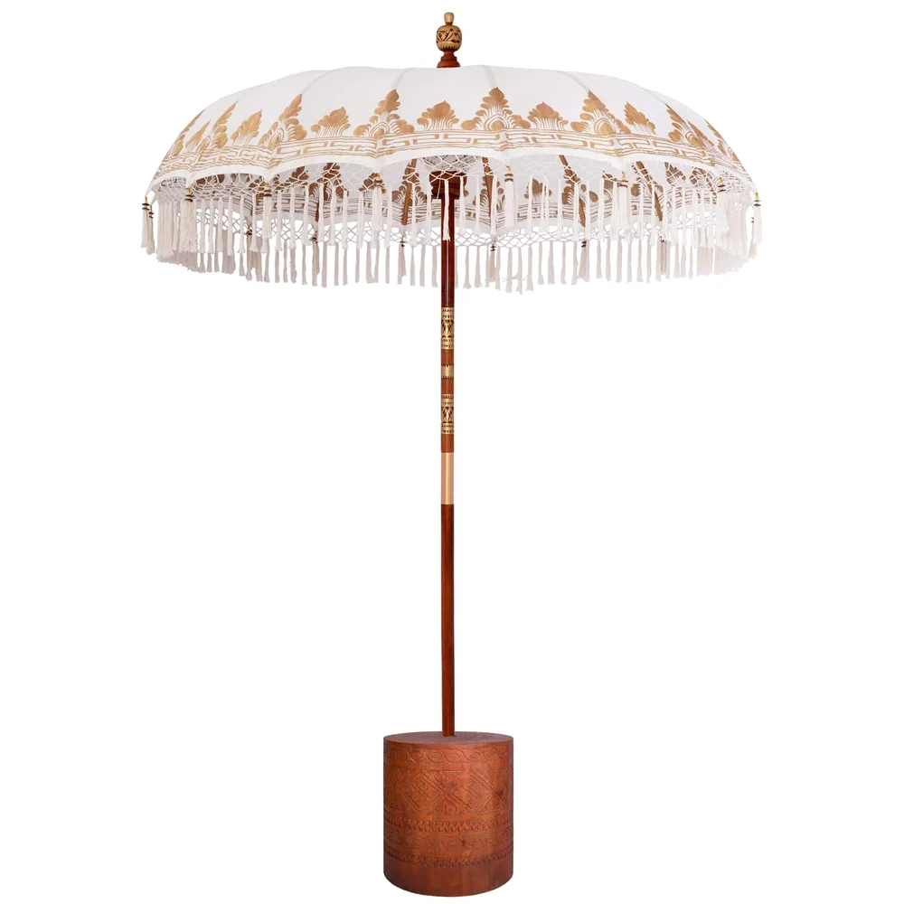 vidaXL Balinesisk parasoll med base 2 stk. Krem v:2339606