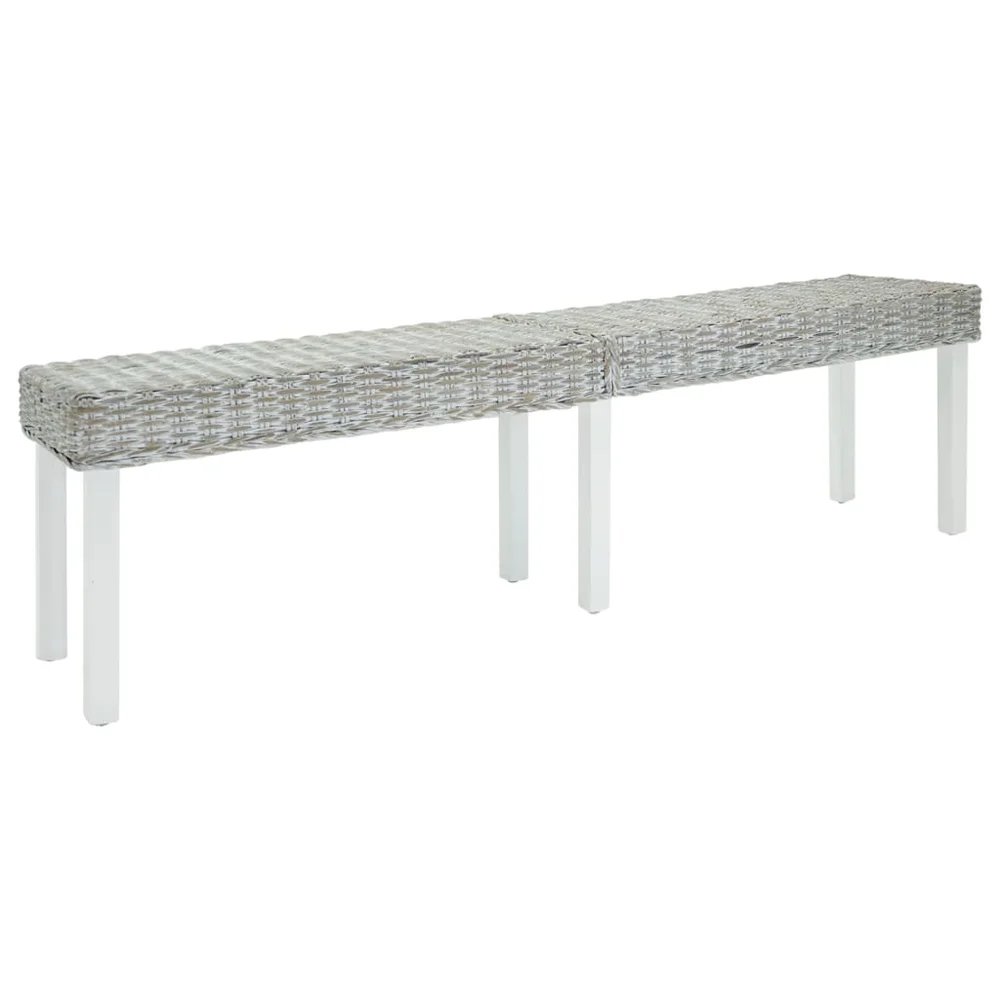 vidaXL Benk hvit 160x35x45 cm naturlig kubu-rotting og heltre mahogni v:7936314