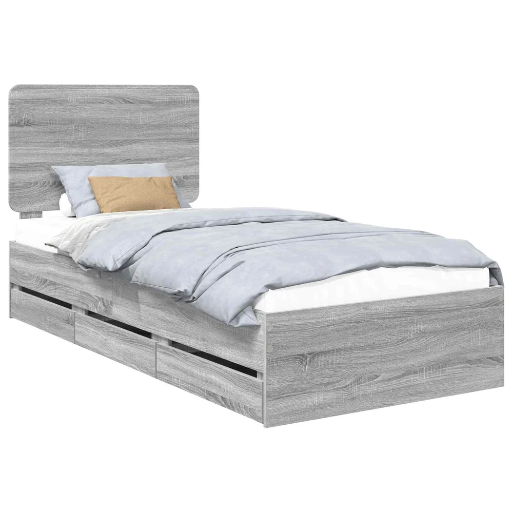 vidaXL Sengestamme med skuff Grå Sonoma 75 x 190 cm Ingeniørtre v:278600