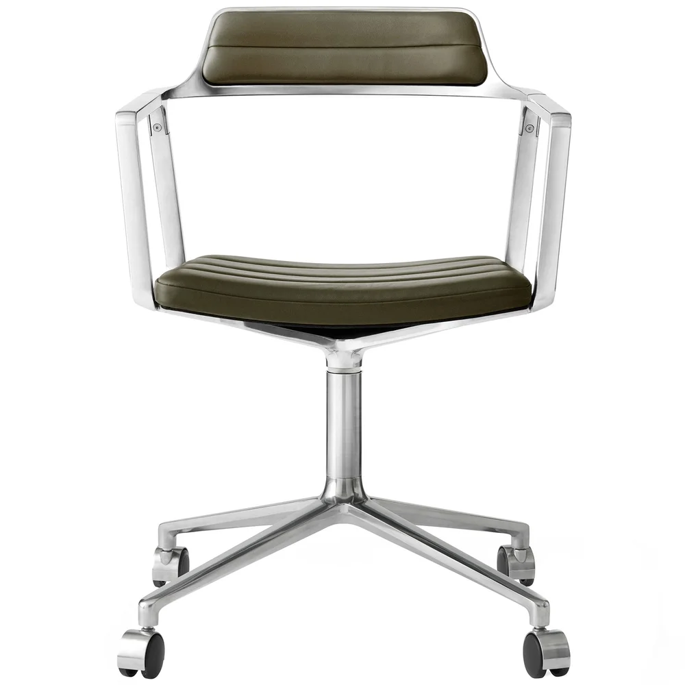 452 Svingstol med Hjul, Polert Aluminium / Grønt Skinn v:6724351 452 Svingstol med Hjul, Polert Aluminium / Grønt Skinn v:6724351
