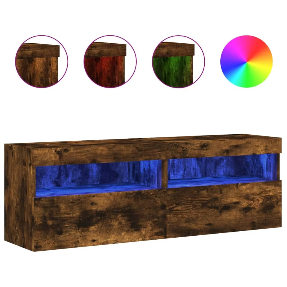 vidaXL TV-benker med LED-lys 2 stk røkt eik 60x30x40 cm v:7136099