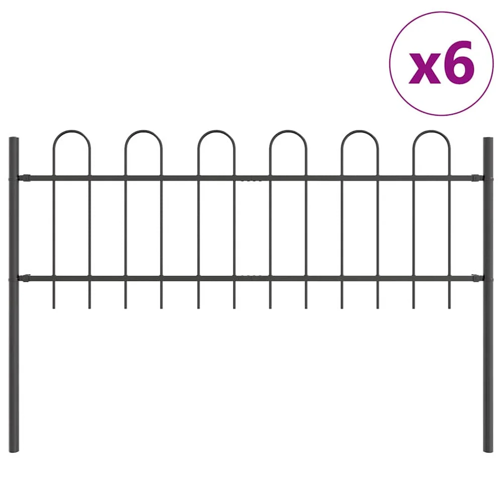 vidaXL Hage Hegning BOXTEL 6 stk. 10,2 x 0,6 m Pulverlakkert stål Grå v:489619