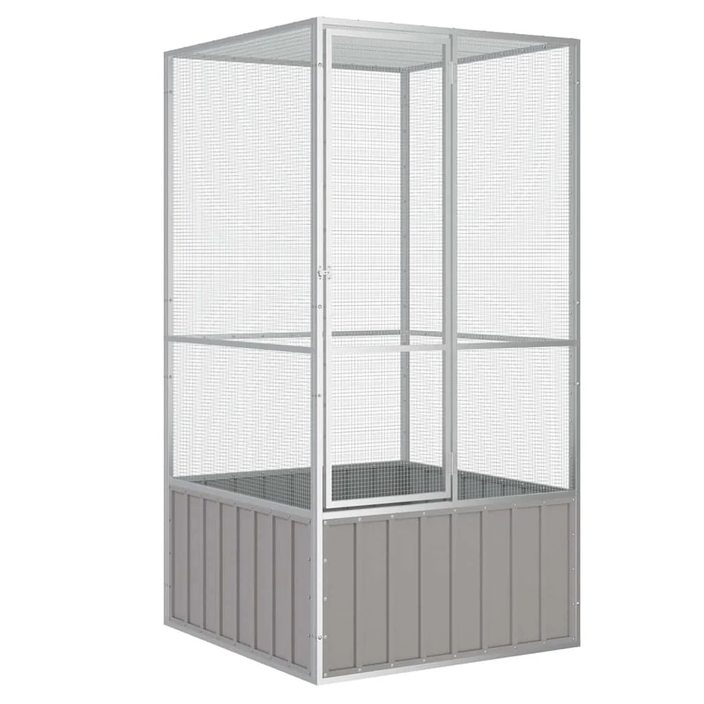 vidaXL Fuglebur grå 111x107x211,5 cm galvanisert stål v:7238963 vidaXL Fuglebur grå 111x107x211,5 cm galvanisert stål v:7238963
