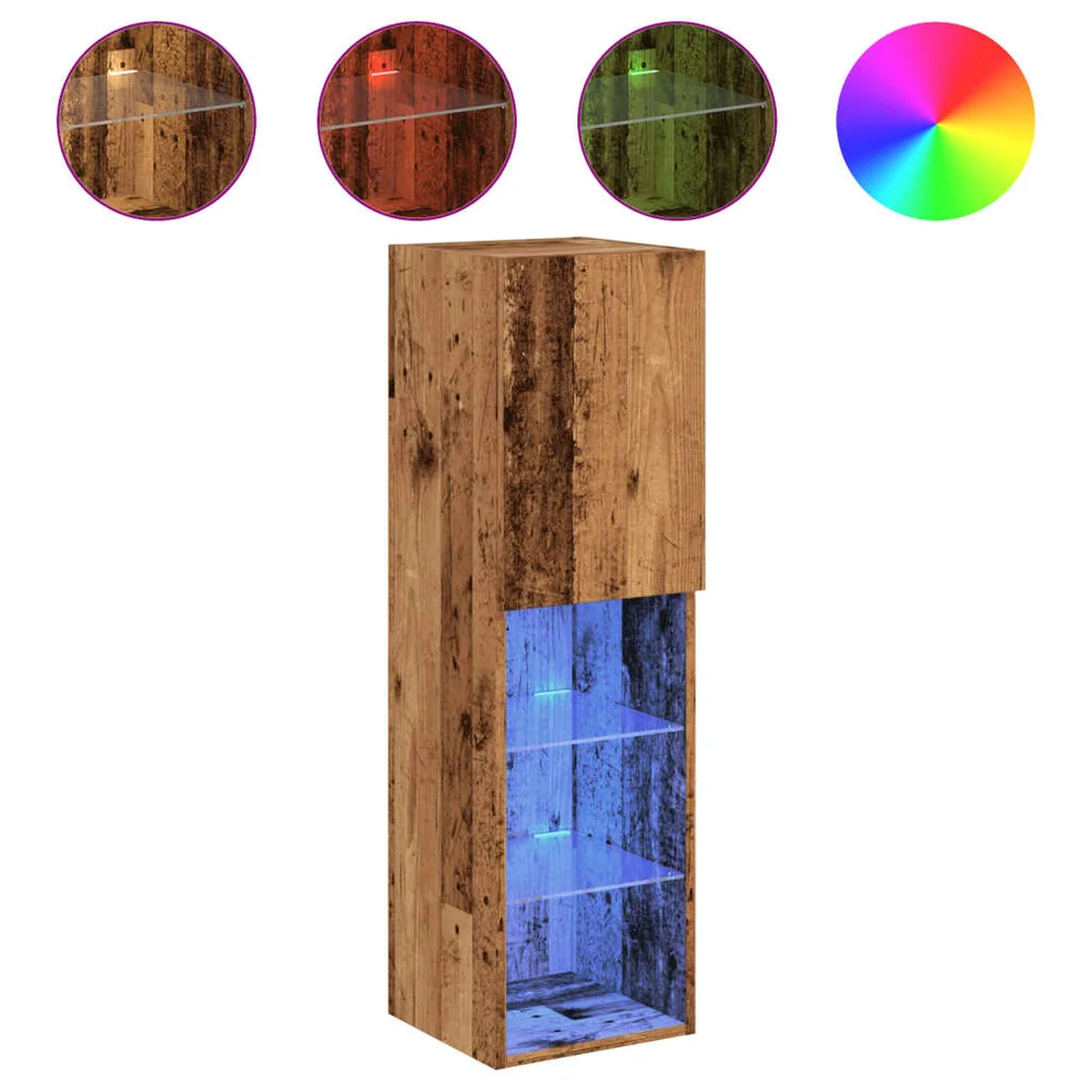 vidaXL TV-benk med LED-lys gammelt tre 30,5x30x102 cm v:381052