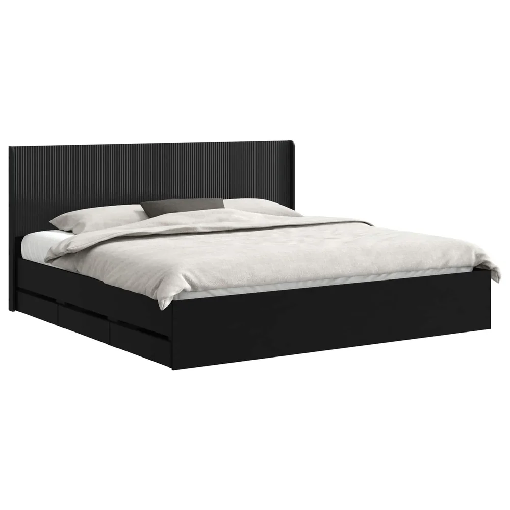 vidaXL Sengramme med oppbevaring og hodegavl Svart 180 x 200 cm v:3248425