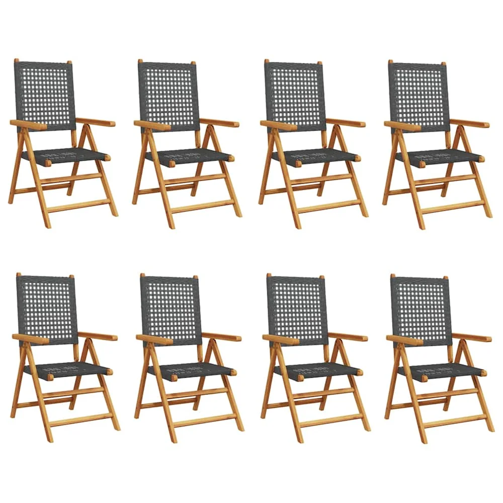 vidaXL Klappstoler med 8 foldbare lenestoler i svart polyrotting og heltre v:4404378