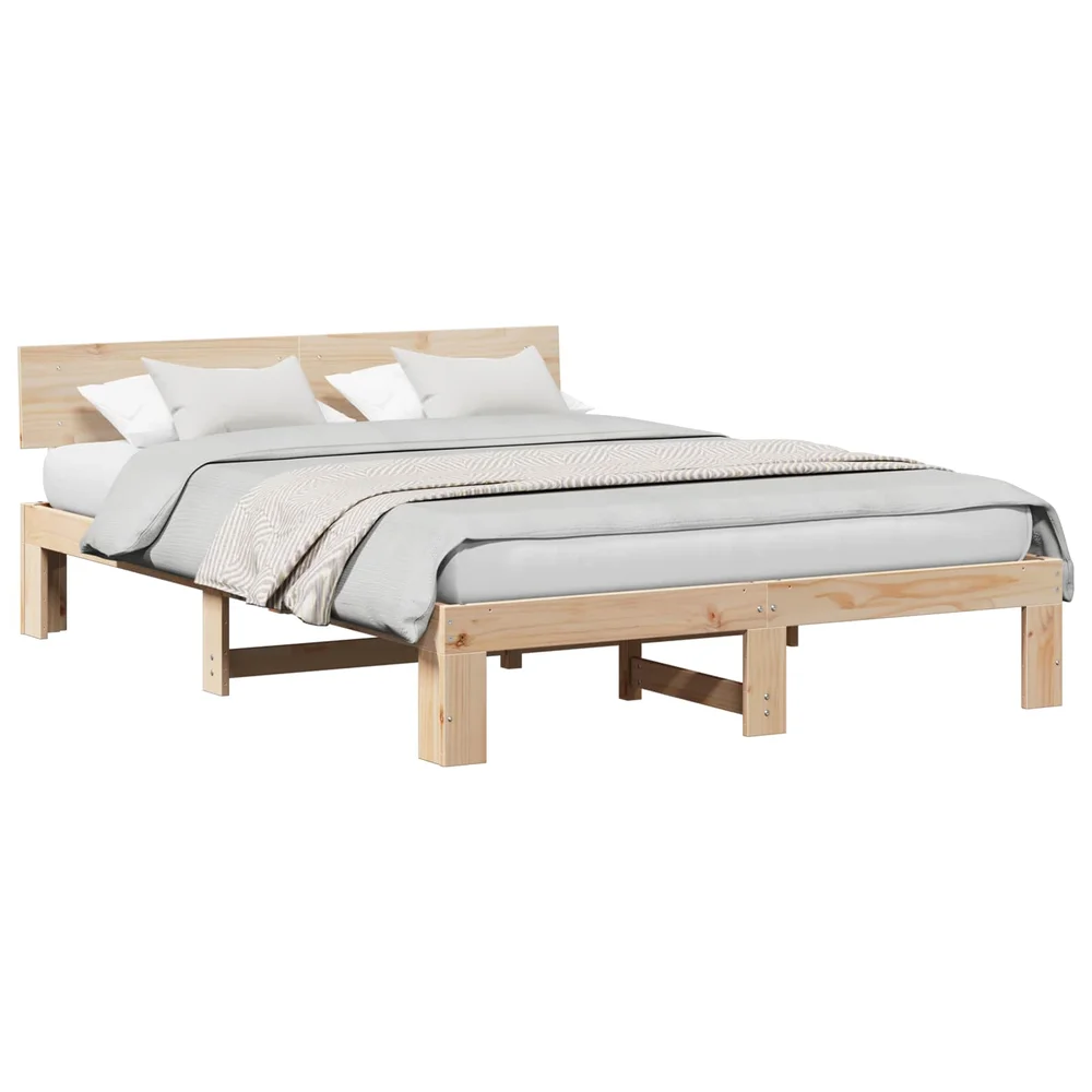 vidaXL Sengestamme med hodegjerde Naturlig 160 x 200 cm Massiv furu v:586619
