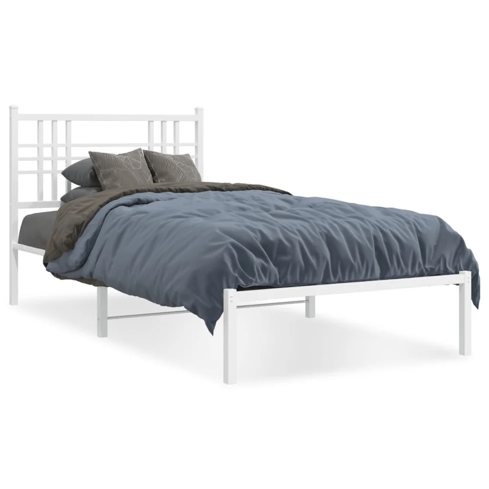 vidaXL Sengeramme i metall med hodegavl hvit 100x190 cm v:7092463