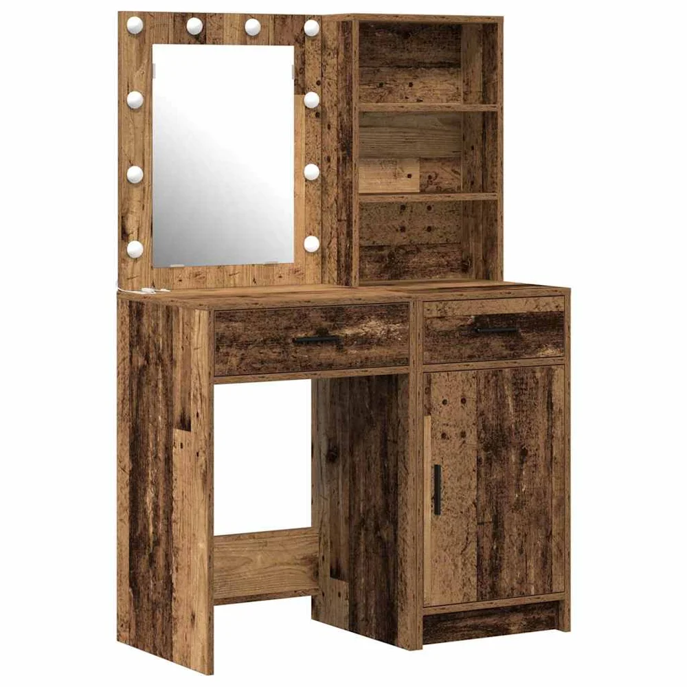 vidaXL Dressingbordsett med LED 2 stk. Gammelt tre Konstruert tre v:8245426 vidaXL Dressingbordsett med LED 2 stk. Gammelt tre Konstruert tre v:8245426