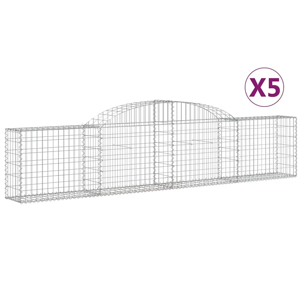 vidaXL Gabionkurver buede 5 stk 300x30x60/80 cm galvanisert jern v:9047358