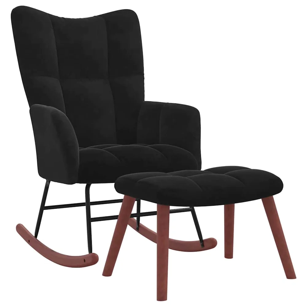 vidaXL Vippestol med fotstøtte Svart Fløyel v:6635624 vidaXL Vippestol med fotstøtte Svart Fløyel v:6635624