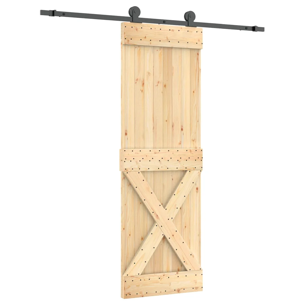 vidaXL Skyvedør Naturlig og svart 70 x 210 cm Massiv Furu Tre v:5555229