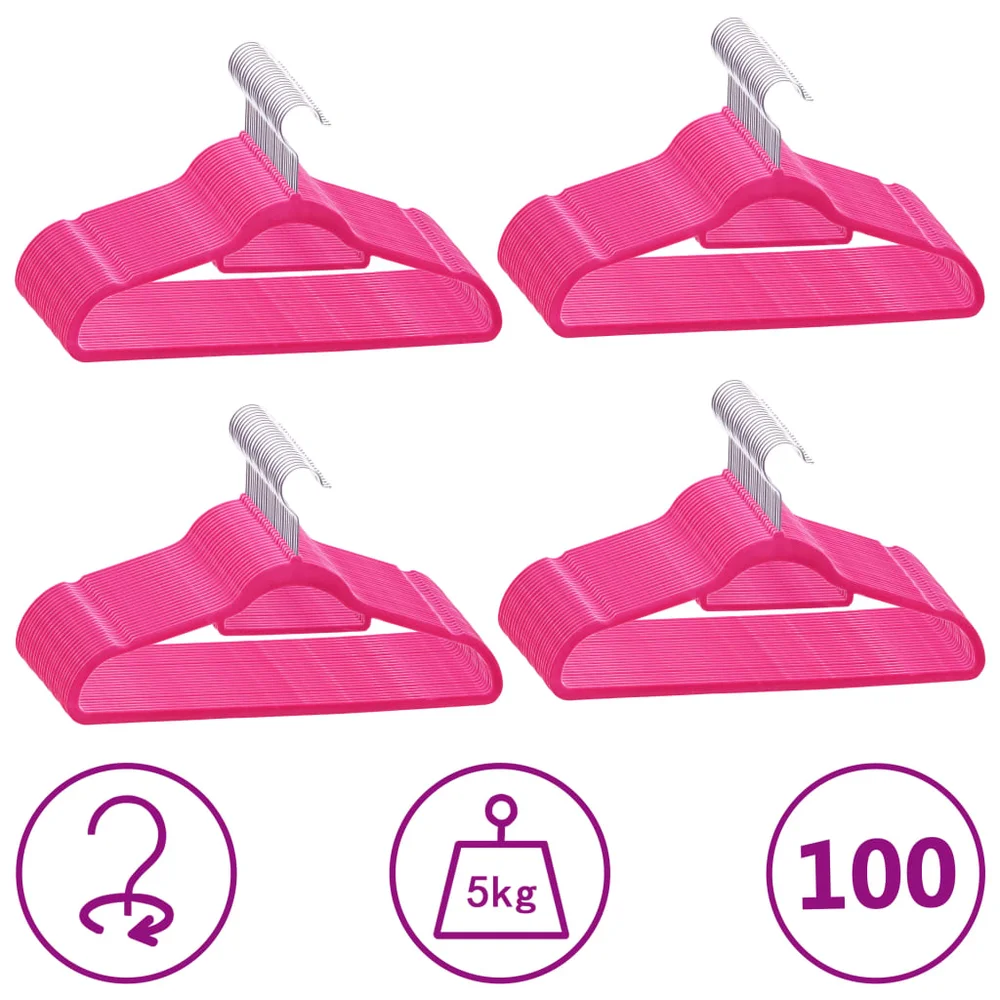 vidaXL Kleshengere 100 stk sklisikker rosa fløyel v:6356379 vidaXL Kleshengere 100 stk sklisikker rosa fløyel v:6356379