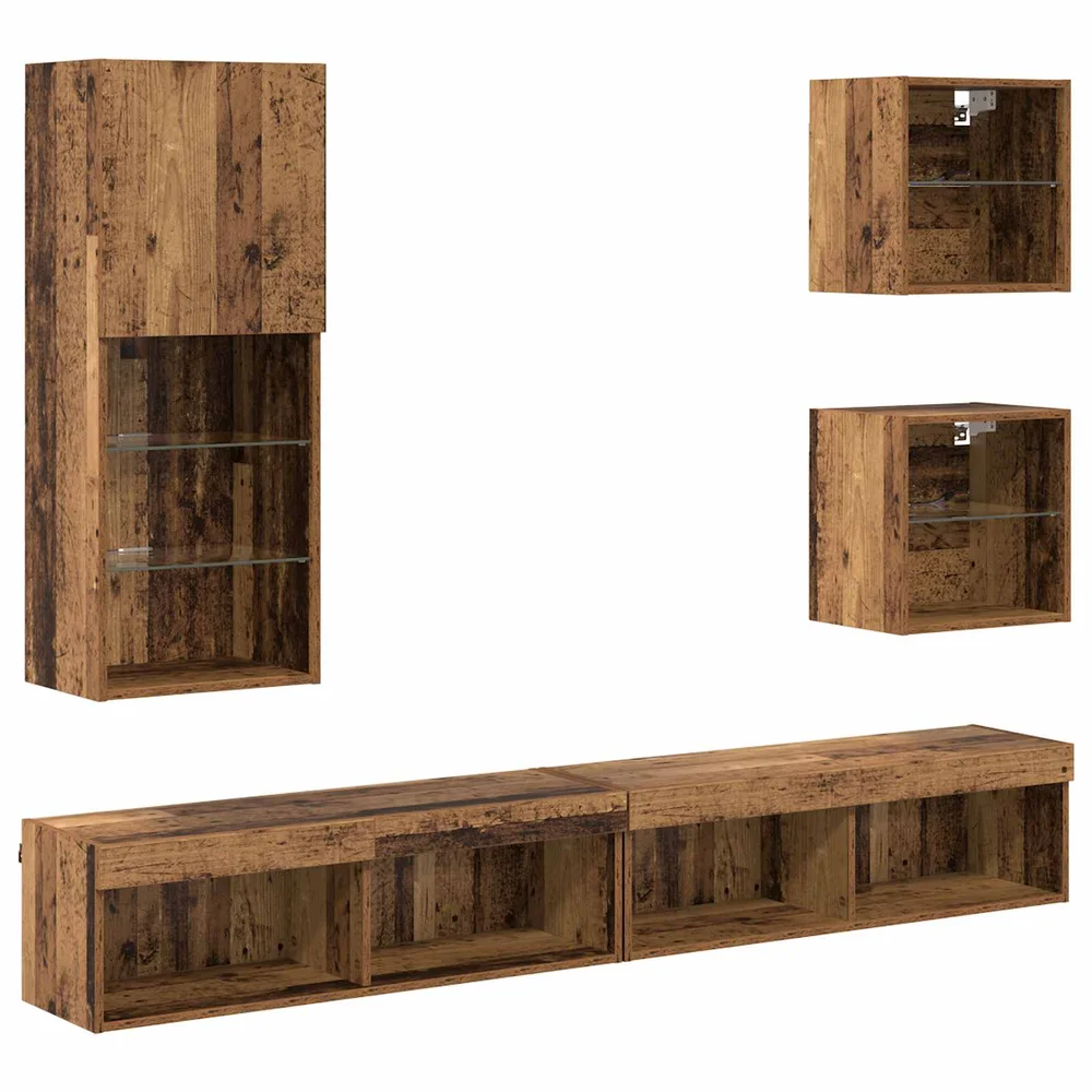 vidaXL TV veggenheter med LED 5 stk. Gamle tre 100 x 30 x 30 cm v:9270144