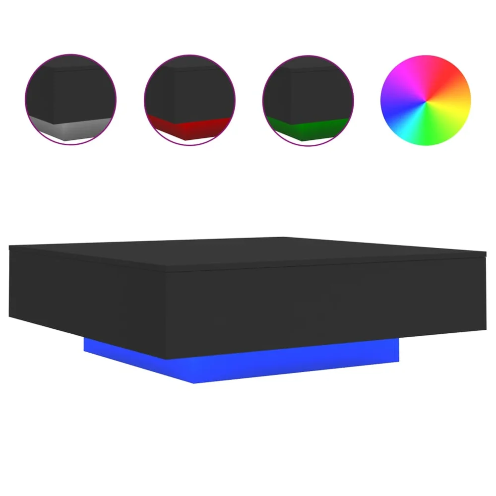 vidaXL Salongbord med LED-lys svart 100x100x31 cm v:5289032