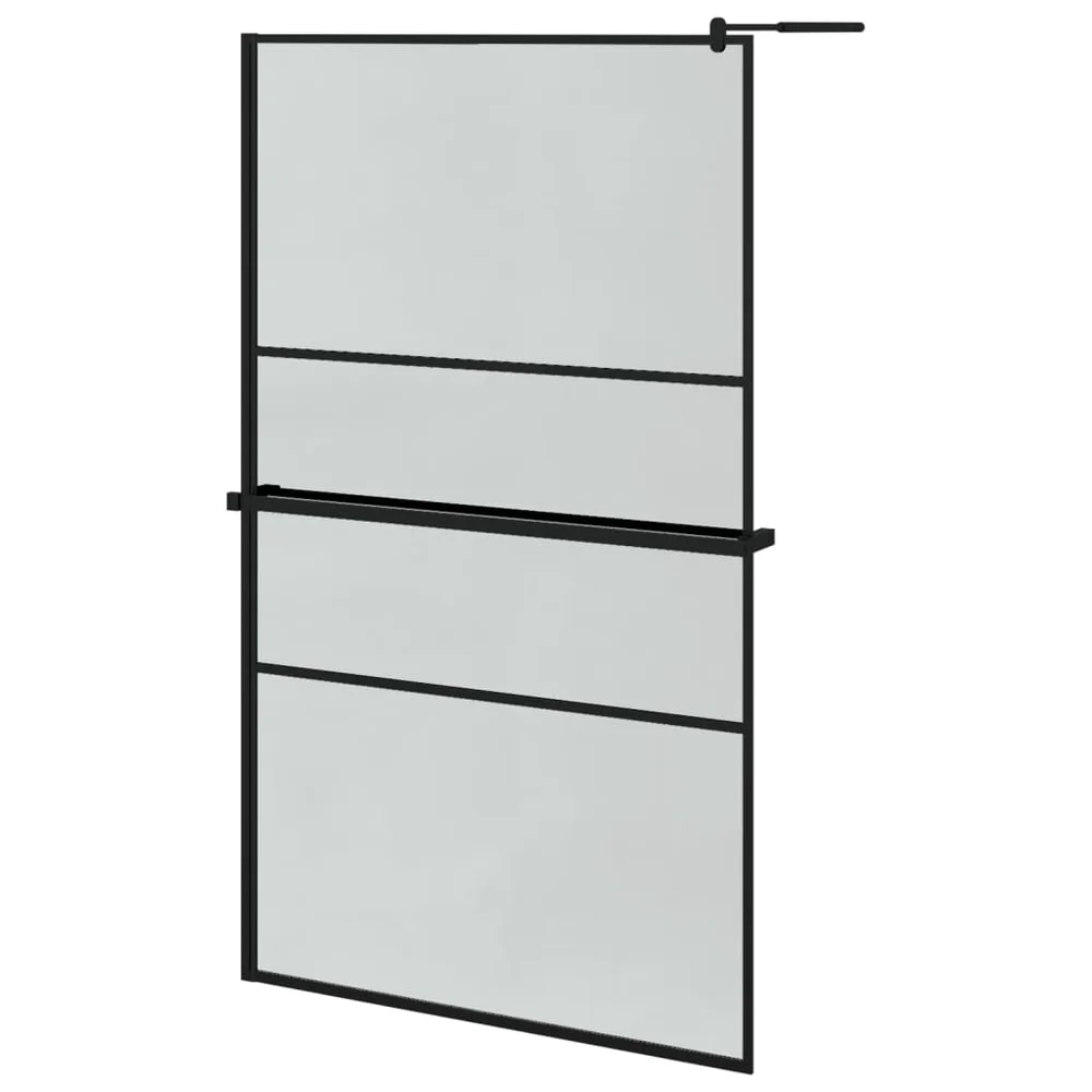vidaXL Dusjvegg med hylle svart 115x195 cm ESG-glass og aluminium v:4827170