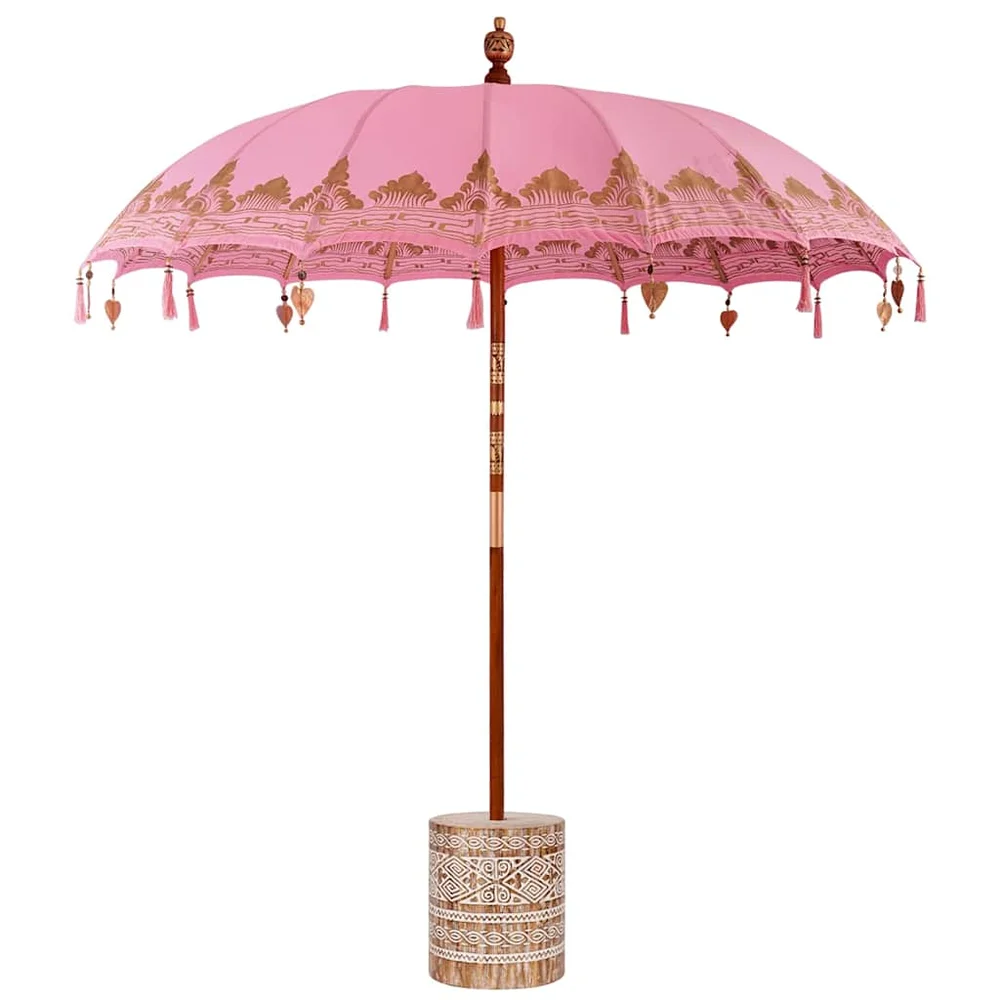 vidaXL Balinesisk parasoll med base Rosa 215 x 215 x 260 cm v:3883329 vidaXL Balinesisk parasoll med base Rosa 215 x 215 x 260 cm v:3883329