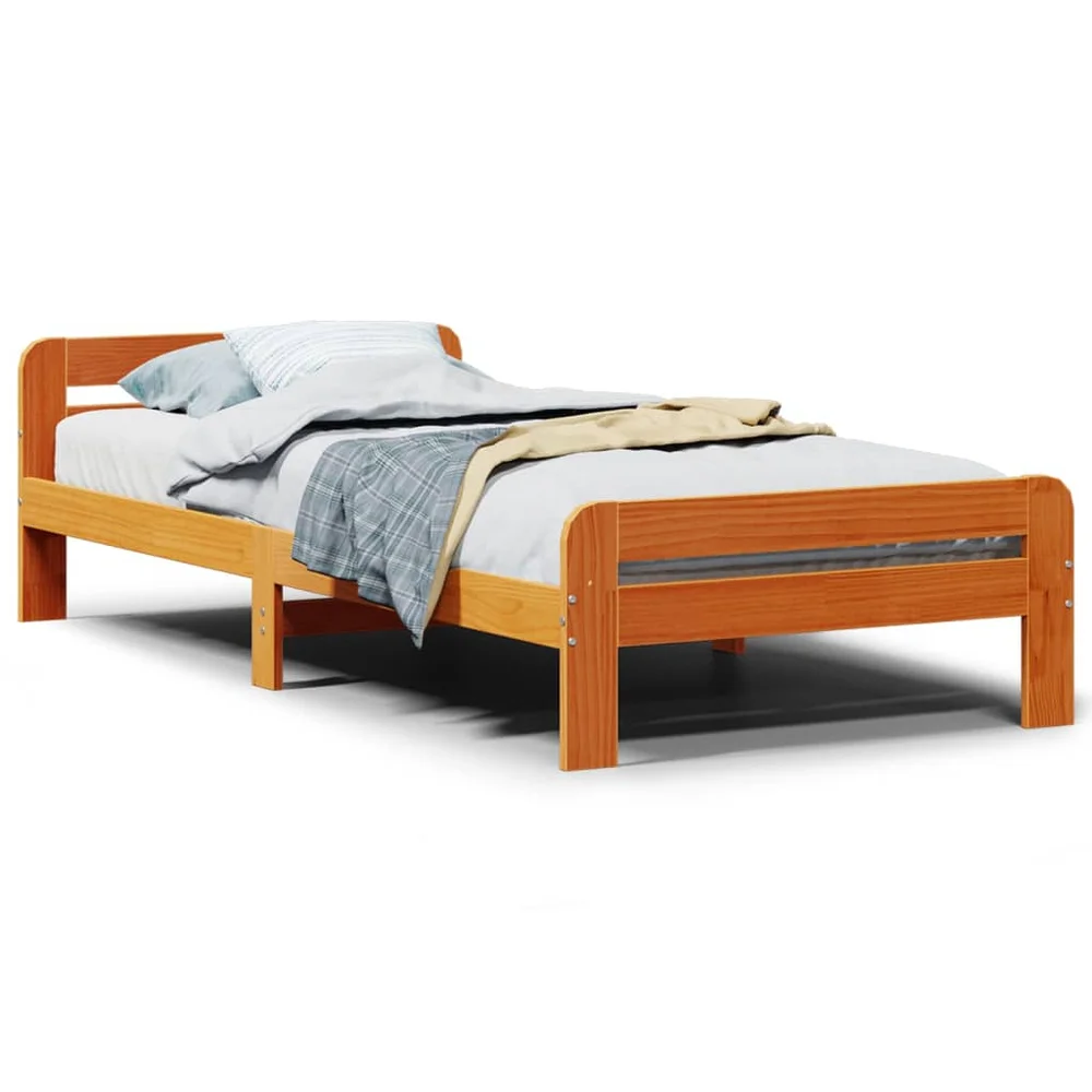 vidaXL Sengeramme uten madrass voksbrun 75x190 cm heltre furu v:505072