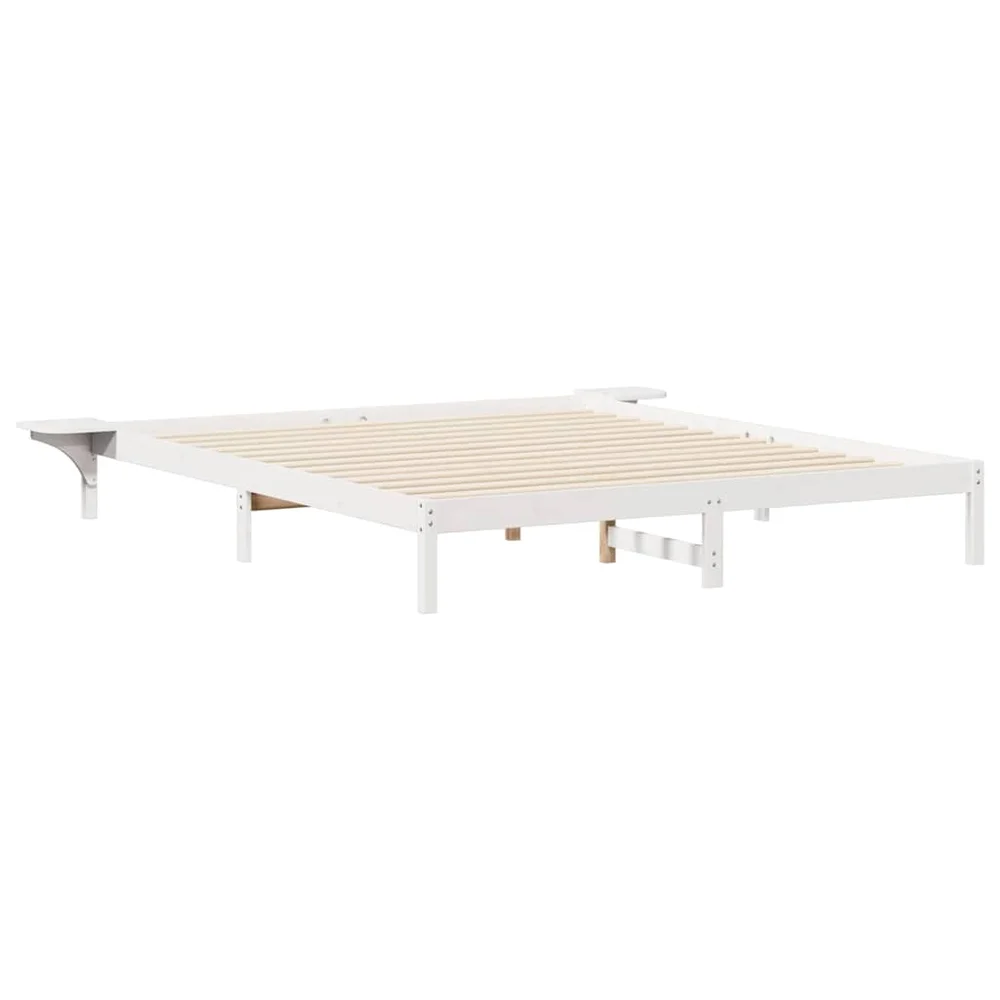 vidaXL Sengestamme med Sidebord Hvit 180 x 210 cm Massiv furu v:1554122