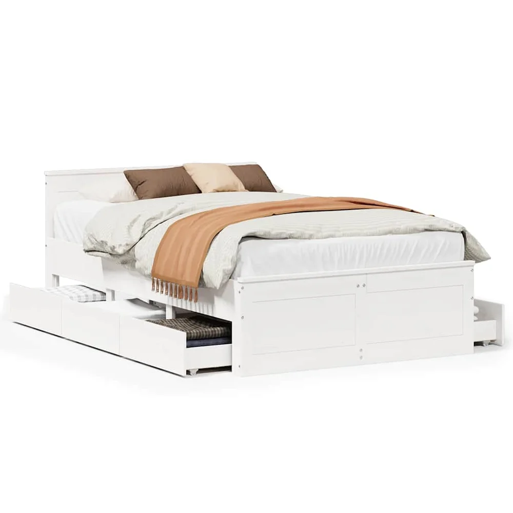vidaXL Sengeramme uten madrass med hodegavl hvit 135x190cm heltre furu v:9216764