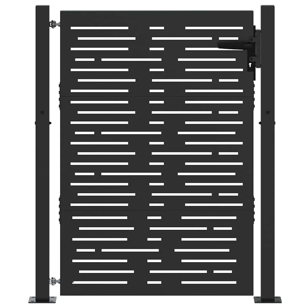 vidaXL Hageport med lås Svart 110 x 155 cm Pulverlakkert stål v:2339839